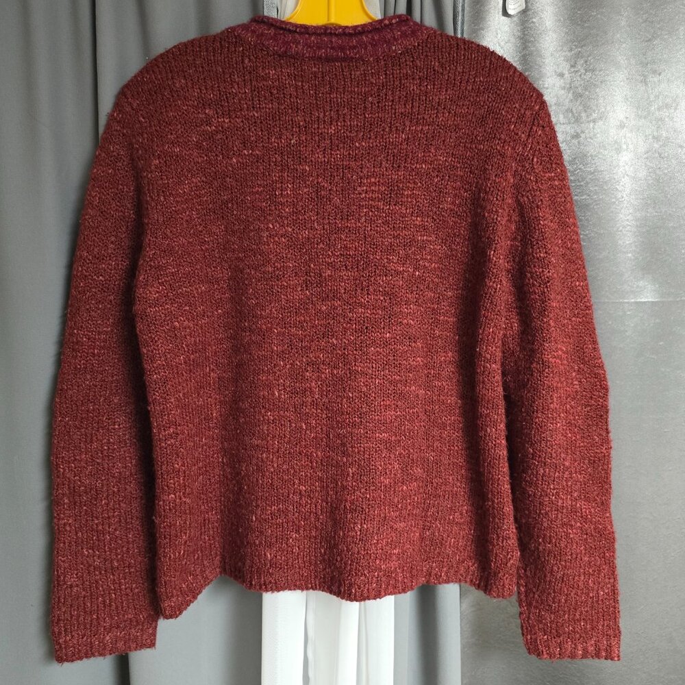Vintage Croft & Barrow Maroon Knit Sweater Chunky Fall Floral Large Cozy Acrylic - Picture 6 of 10
